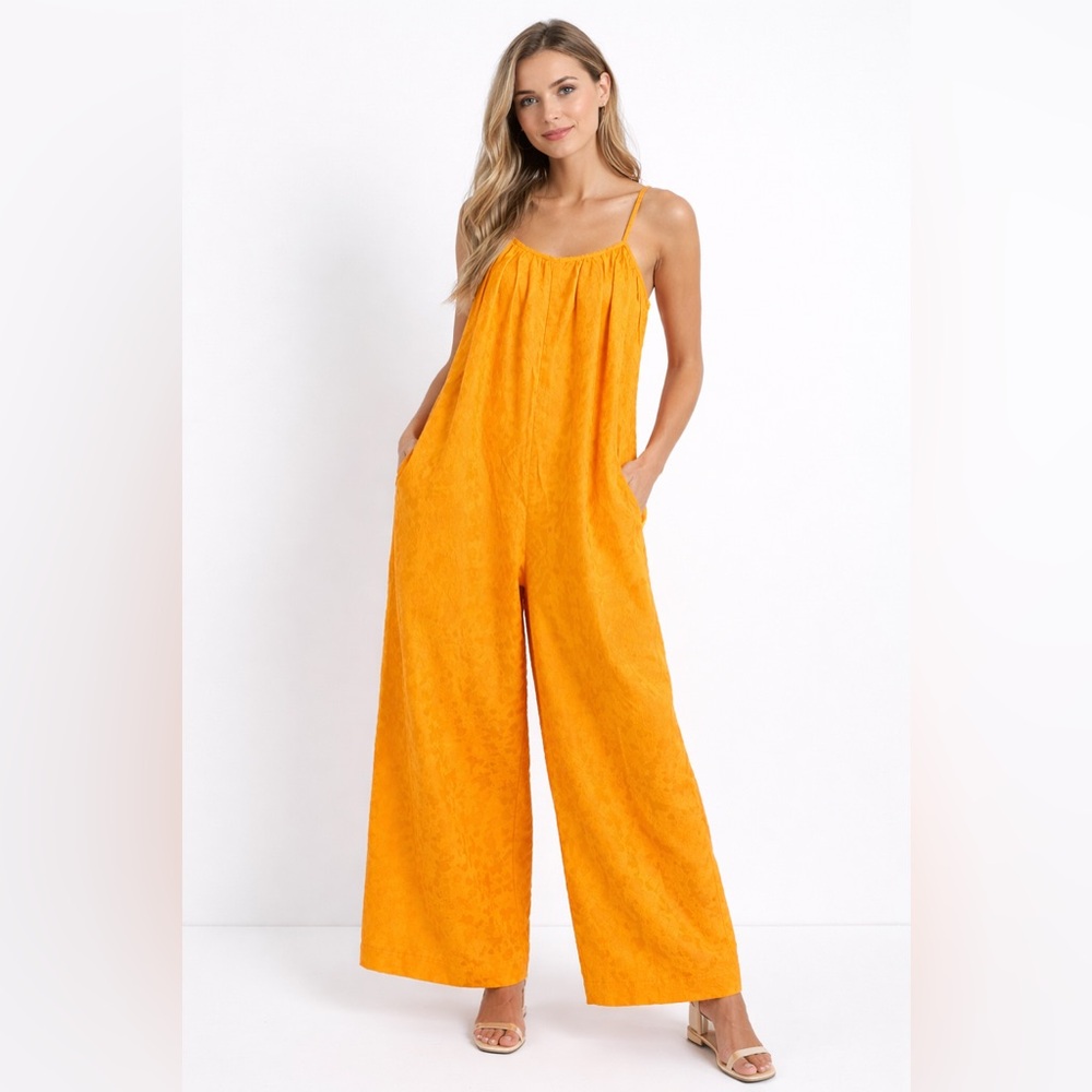 Anthropologie Ollari Olivia Wide Leg Jumpsuit Size M NWT Papaya Color